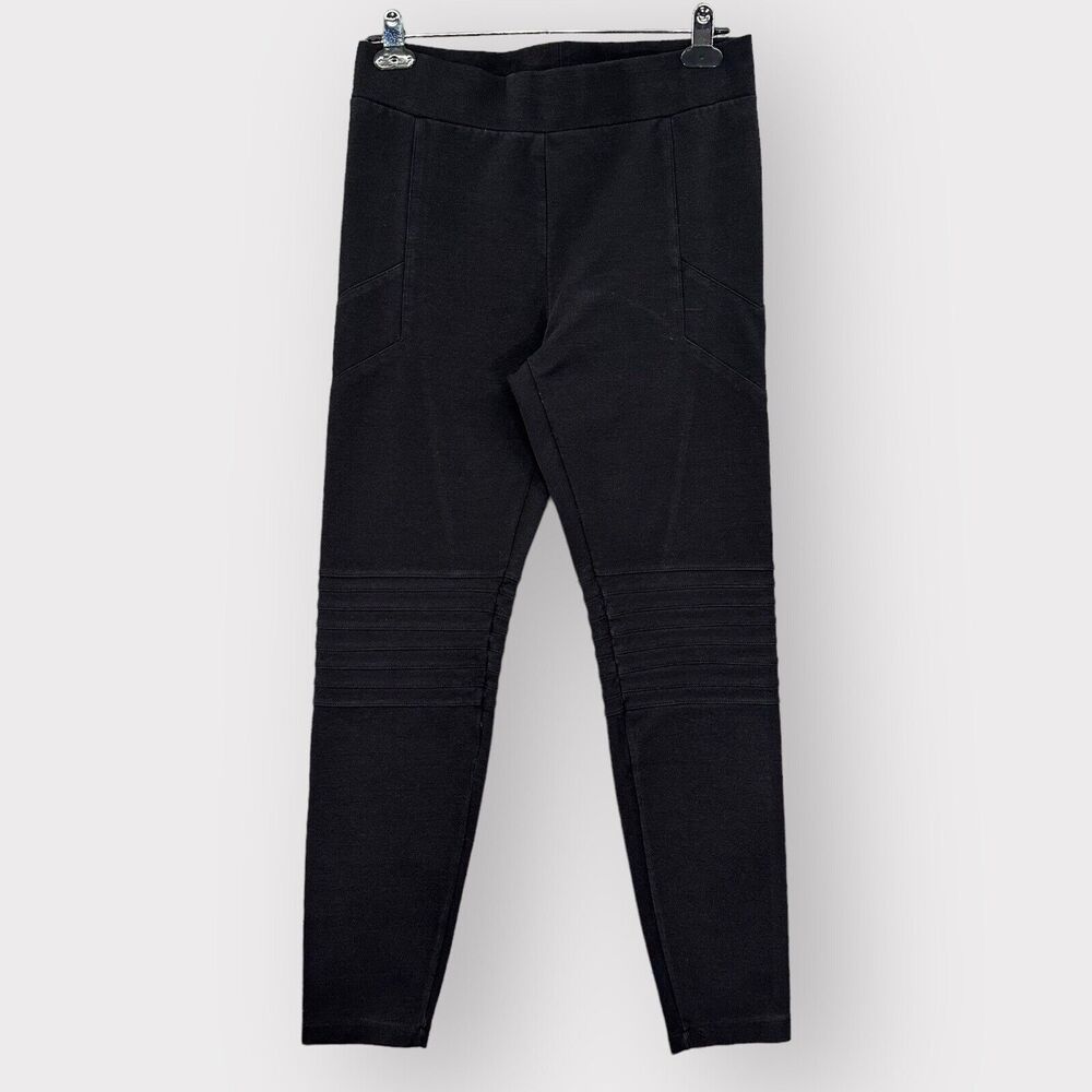 RD Style Leggings Women‎ L Black Pull On Stretch Elastic Waist Moto Style i73
